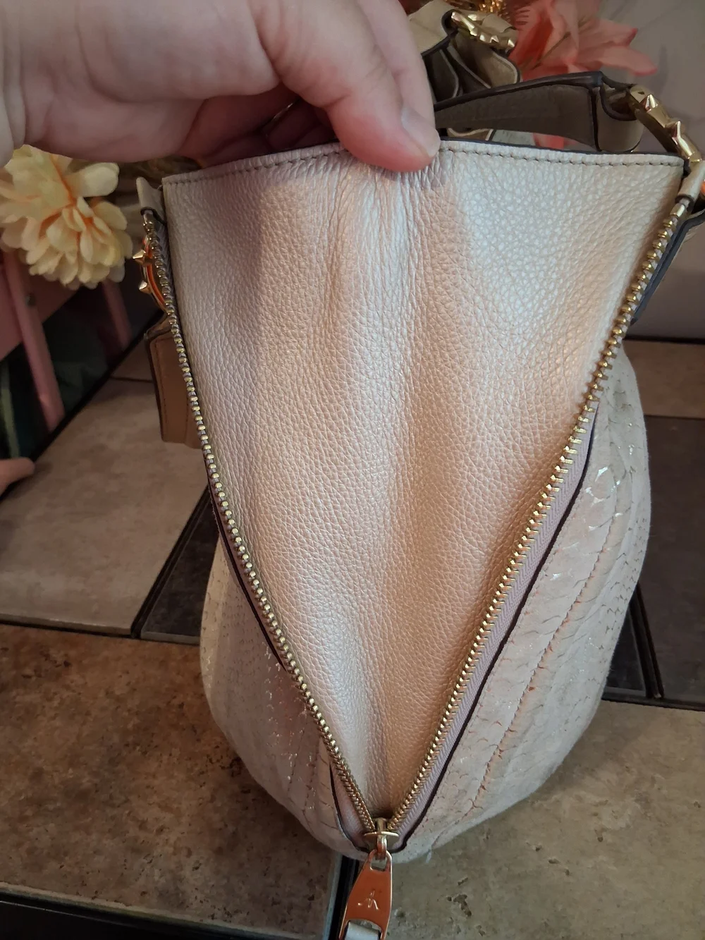 Aimee Kestenberg Cream Textured Hobo Bag with Gold Hardware